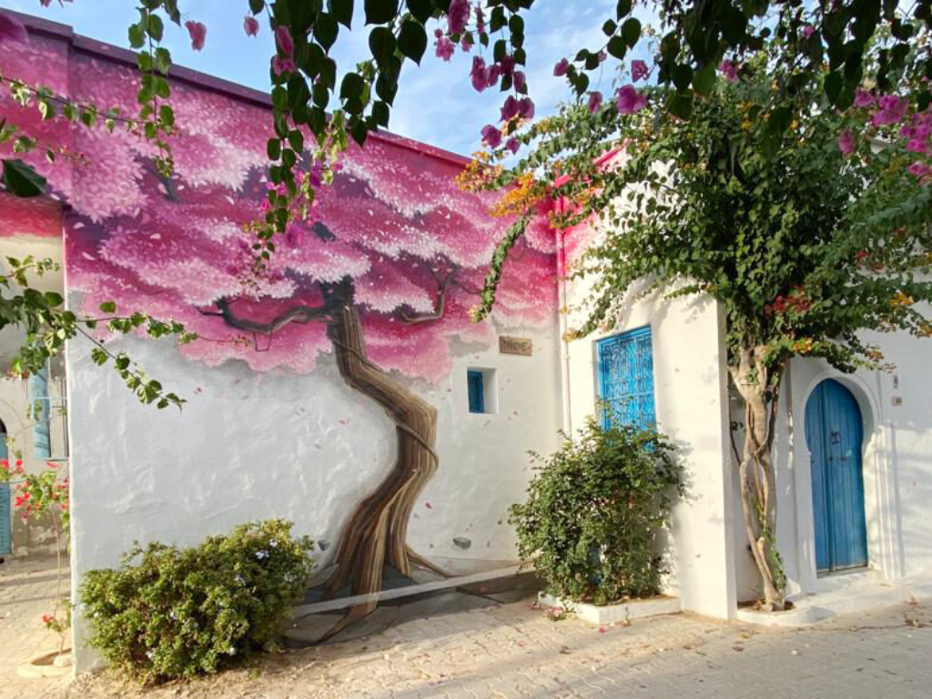 Façade peinte à Erriadh, Djerbahood, Djerba